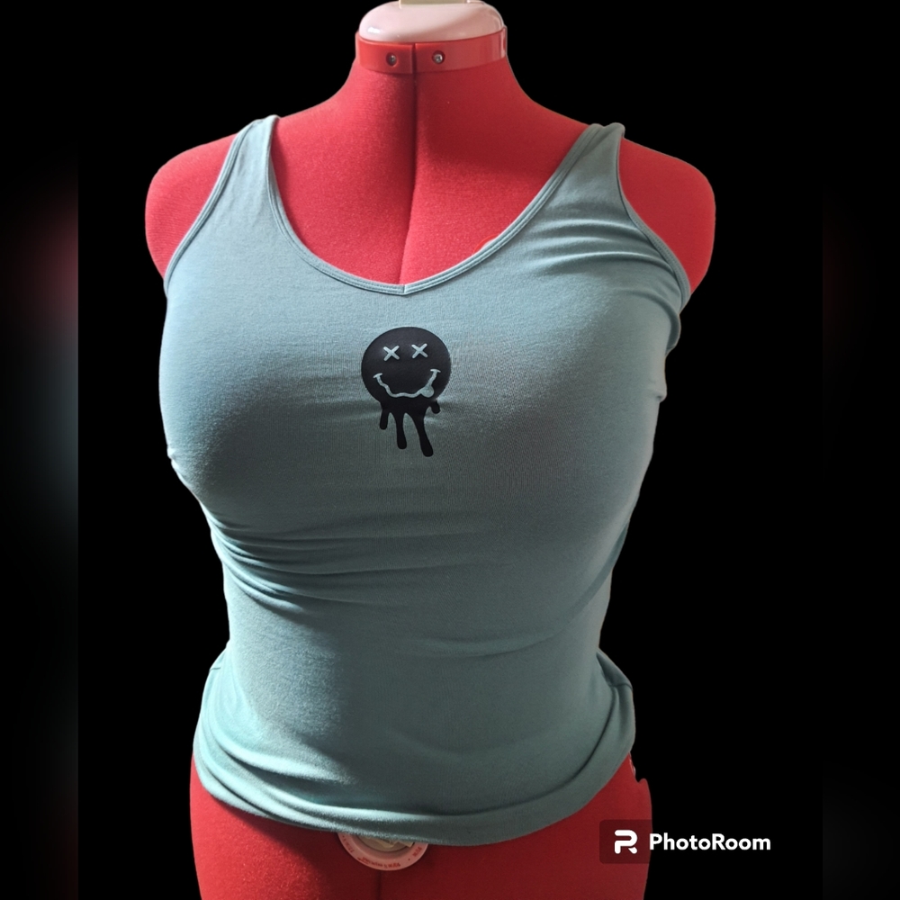 Drippy Smiley Face Tank Top Retro Size Small Upcycled